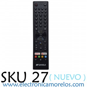 CONTROL REMOTO PARA SMART TV SANSUI, CON COMANDO DE VOZ (ORIGINAL, NUEVO) / NUMERO DE PARTE HR46A / MODELOS SMX65E1UAD / SMX58F3UAD / SMX55F3UAD / SMX50F3UAD